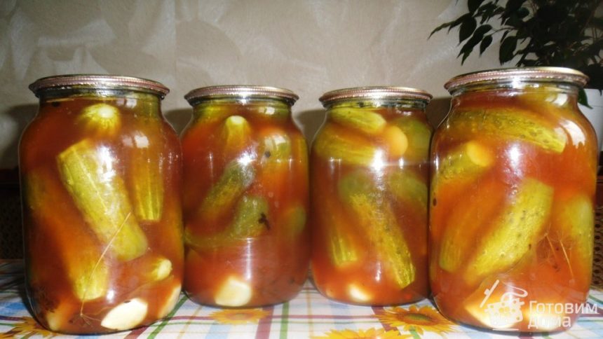 Огірки в томаті: рецепти приготування та корисні властивості